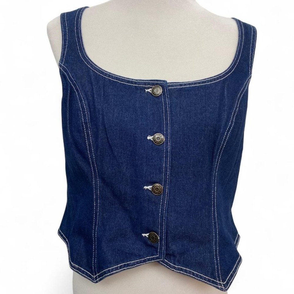 Blue‎ denim corset top with button up front